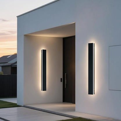 Upgrade Widened 2 Pack 47.2inch Modern Exterior Lighting Fixture, IP65 Waterproof Outdoor Wall Light, 3000K Warm White, 42W, Black Long Strip LED Wall Sconce for Balcony, Yard, Garage