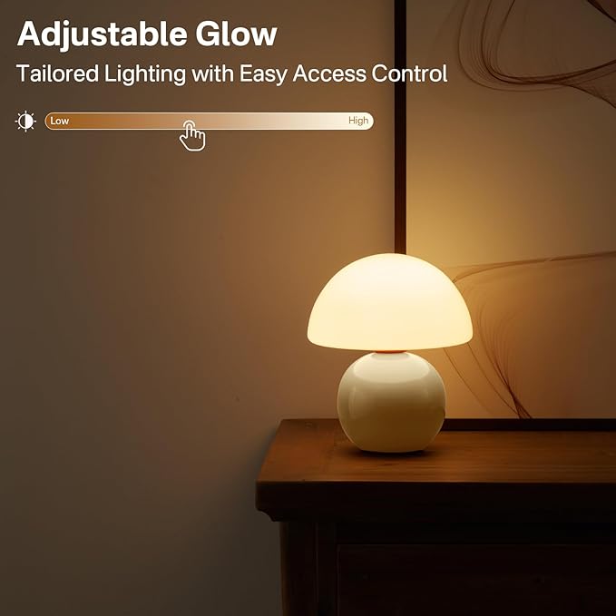Mushroom Lamp Table Lamp for Bedroom,Desk Bedside Small Lamps for Living Room Night Stands,Mushroom Decor Cute Mini Modern Mid Century Lamps,Unique Aesthetic Home Living Room Decor(Cream)