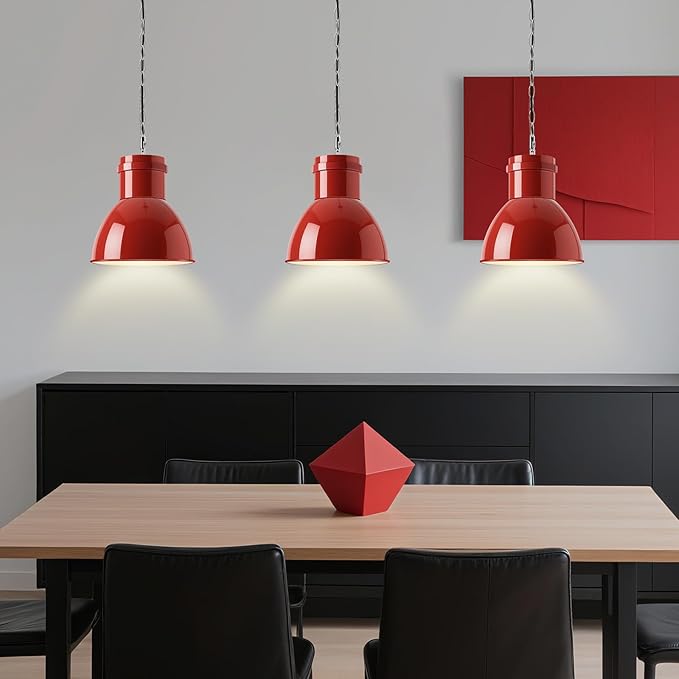 BoostArea Red Pendant Lights Kitchen Island, 10.6" Large Metal Shade and 71'' Adjustable Height, Mid Century Modern Pendant Light fixtures,Hanging Pendant Lighting for Christmas Decor/Lighting,No Bulb