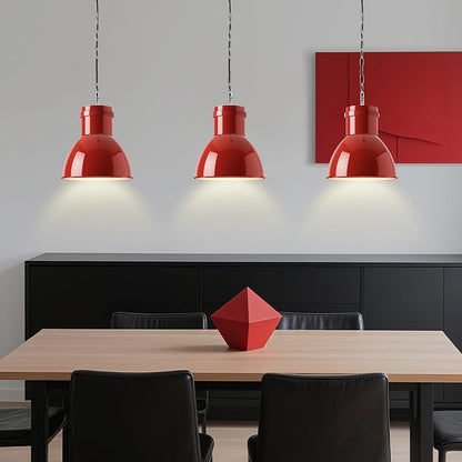 BoostArea Red Pendant Lights Kitchen Island, 10.6" Large Metal Shade and 71'' Adjustable Height, Mid Century Modern Pendant Light fixtures,Hanging Pendant Lighting for Christmas Decor/Lighting,No Bulb