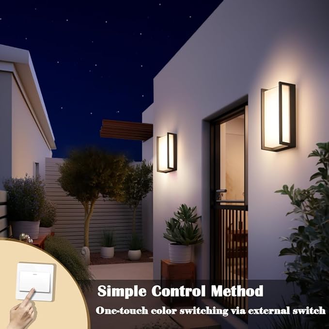 Modern Outdoor Light Fixtures, IP65 Waterproof Front Porch Light fixtures, 3-Color Temperature Wall Sconce, 18W Outdoor Wall Lights for House Front Door Garage Walkway Backyard Garden
