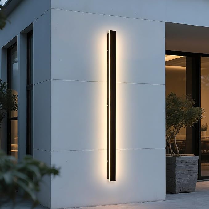 Porch Wall Lights 71Inch Black Outdoor Wall Light 3000K Modern Waterproof Anti Rust Exterior Wall Sconces Long LED Linear Exterior Lighting Fixtures for Patio Garage Swimming Pools
