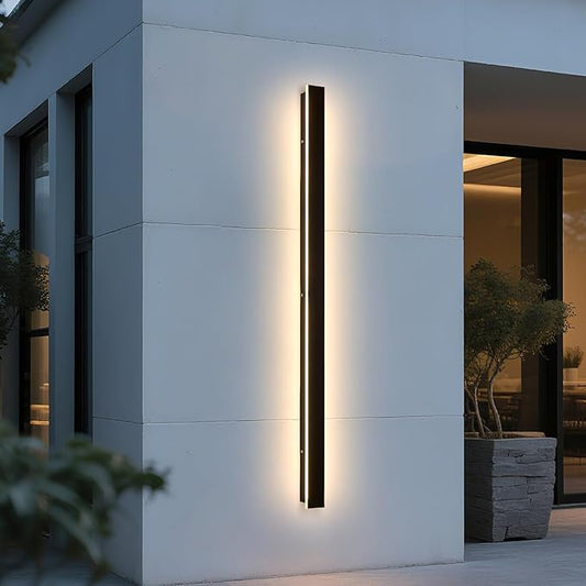 Porch Wall Lights 71Inch Black Outdoor Wall Light 3000K Modern Waterproof Anti Rust Exterior Wall Sconces Long LED Linear Exterior Lighting Fixtures for Patio Garage Swimming Pools