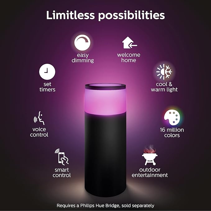 Philips Hue Calla Outdoor Smart Pathway Light - White & Color Ambiance LED Walkway Lights - Low Voltage Lighting - 3 Pack - Requires Bridge and Power Supply - Control with App and Voice - Weatherproof