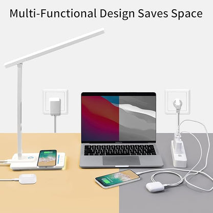 LAOPAO LED Desk Lamp with Wireless Charger: Desk Lamps for Home Office Bedroom, 5 Color Modes & Brightness Dimmable, 2 Night Light