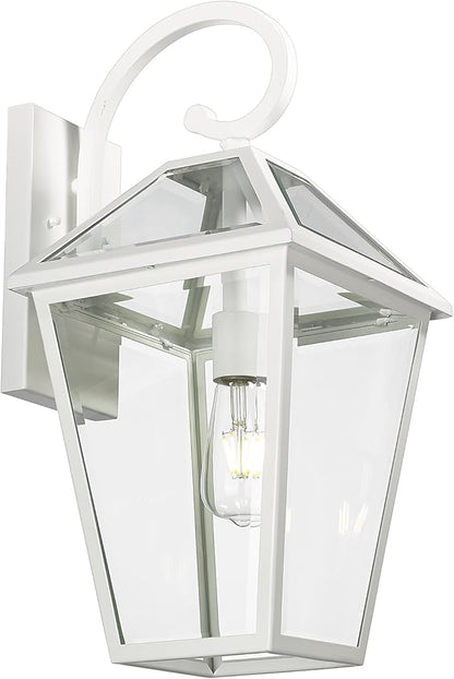 Outdoor Light Fixtures Wall Mount, Waterproof Exterior Wall Lanterns with Glass, Outside Wall Sconces, Front Porch Lights for House Garage Doorway Patio (White, Clear Glass)