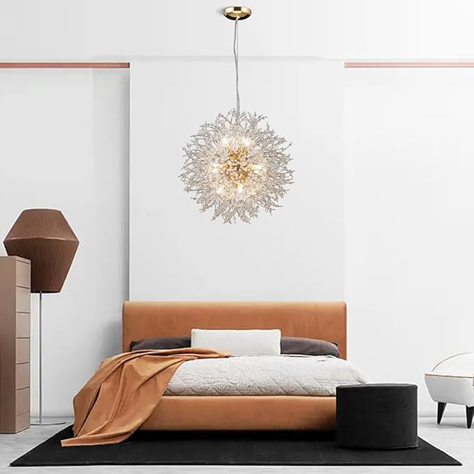 Modern Dandelion Chandelier, 12 Lights Gold Firework Chandelier for Dining Room, Crystal Pendant Light Fixture Sputnik Chandeliers for Entryway, Hallway