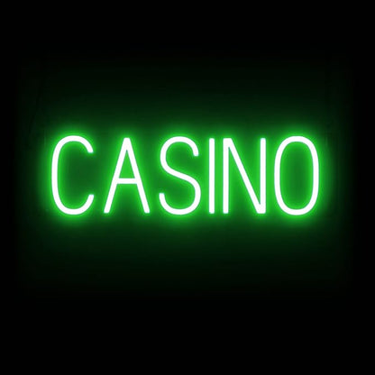 SpellBrite CASINO Sign | Gaming-Related Sign with Neon Look, Green LED Light Source | 22.5" x 6.3"