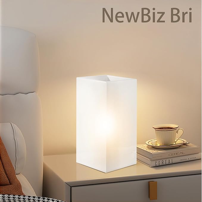 9 Inch Square Table Lamp with White Frosted Glass Shade Stylish Ball Light Lamp for Bedroom Living Room and Bookshelf Modern Design Perfect for Home Decor, Without Bulb