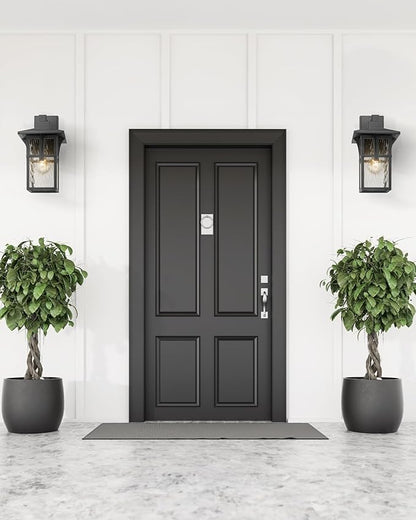 Outdoor Light Fixtures Wall Mount, HWH Outdoor Wall Lantern with Water Ripple Glass, 1-Light Porch Light in Matte Black Finish, Patio Balcony Indoor, 5HX62B-SW BK