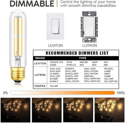 T10 Led Bulb,Dimmable 6W Led Tubular Bulbs, 60 Watt Incandescent Bulb Equivalent, 3000K Soft White, Clear Glass, E26 Base Lamp Bulb, for Cabinet Display Cabinet etc,6 Pack. (Soft White-6P)