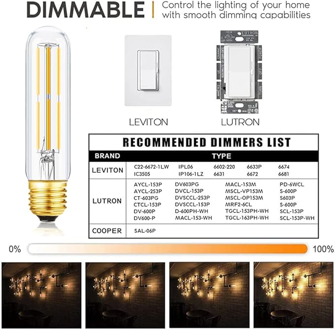T10 Led Bulb,Dimmable 6W Led Tubular Bulbs, Soft White 3000K, 60 Watt Incandescent Bulb Equivalent, 3000K Soft White, Clear Glass, E26 Base Lamp Bulb, for Cabinet Display Cabinet etc,3 Pack.