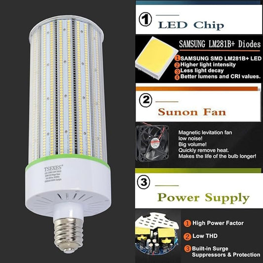 1000W Equivalent LED Corn Bulb, 300W E39 Mogul Base,42,000 Lumen Replacement Metal Halide/HID/HPS,5000K Daylight for Garage Warehouse Parking Light