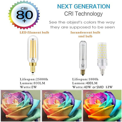 E12 LED Bulb,100 watt Equivalent Candelabra Dimmable Chandelier Light Bulbs 8W 2700K Warm White Clear 800lm T6 E12 LED Edison Filament Vintage Candle Bulb with Decorative,3.7inch,6-Pack