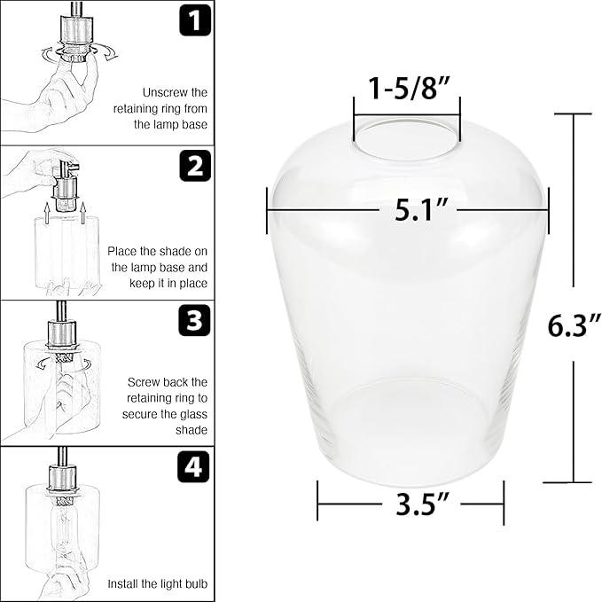 Wine Glass Lamp Shade for Light Fixture, 6.3" Height, 1-5/8 Inch Fitter, 3 Pack Clear Glass Shade Replacement Globe