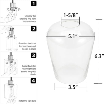 Wine Glass Lamp Shade for Light Fixture, 6.3" Height, 1-5/8 Inch Fitter, 3 Pack Clear Glass Shade Replacement Globe
