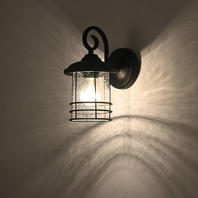 MICSIU Textured Black Outdoor Wall Light 2 Pack, 10 Inch Exterior Wall Lantern Lights with E26 Based Socket， Clear Seedy Glass Exterior Wall Lights for House, Entryway, Home, Patio, Garage, Doorway