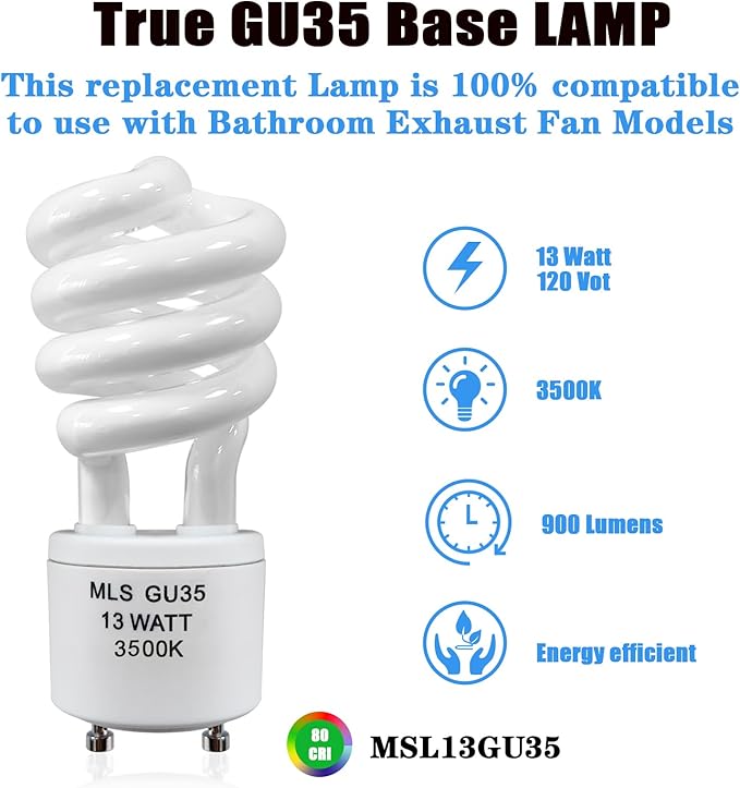 amgolibi MLS13W GU35 Fluorescent Light Bulbs Compatible with Panasonic VQL5 Exhaust Fans, 3500K Natural White, 3 Pack