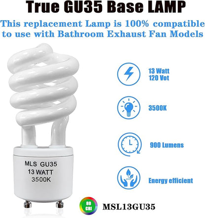 amgolibi MLS13W GU35 Fluorescent Light Bulbs Compatible with Panasonic VQL5 Exhaust Fans, 3500K Natural White, 3 Pack