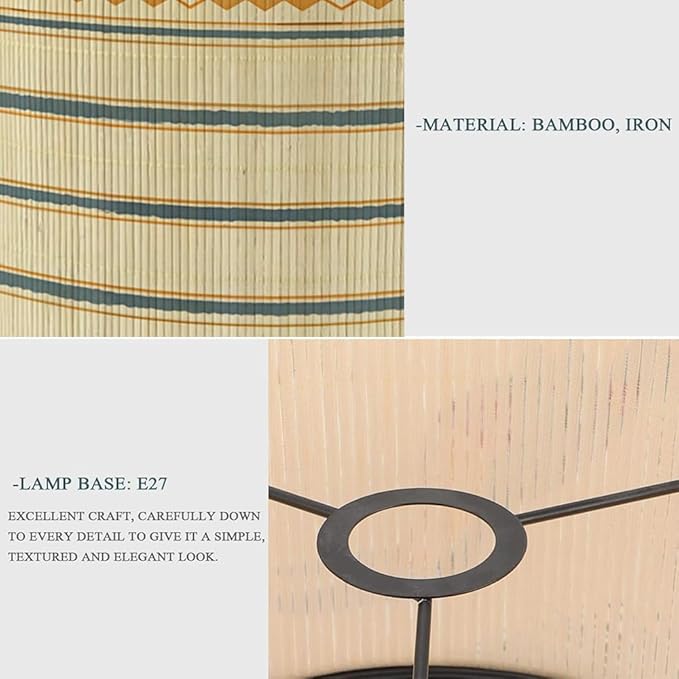 Modern Translucent Barrel bamboo lamp shade Art decorative with Colorful Minimalist geometric style ideal for living room bederoom Table Floor Lamp easy assemble size 11.8x9Inch (Colorful Geometric A)
