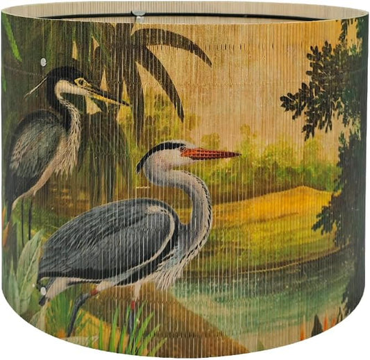 Bamboo Lampshade With Tropical colorful Funky Decorative, idea For Floor And table Lamps, Art deco livingroom bedroom office, Rustic And Retro, Size 11.8Inch (Herons)