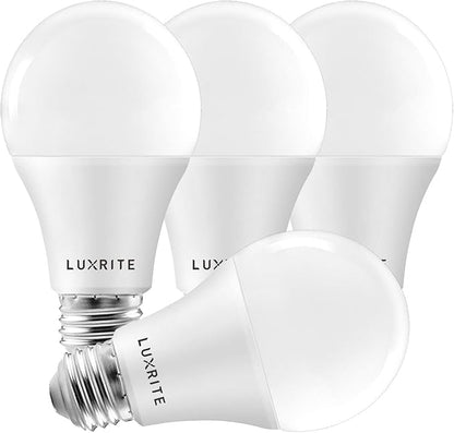 LUXRITE A19 LED Light Bulbs 100 Watt Equivalent Dimmable, 5000K Bright White, 1600 Lumens, Enclosed Fixture Rated, Standard LED Bulbs 15W, Energy Star, E26 Medium Base - Indoor and Outdoor (4 Pack)