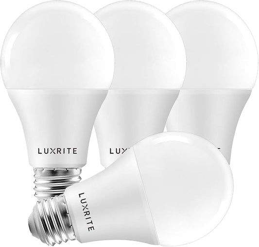 LUXRITE A19 LED Light Bulbs 100 Watt Equivalent Dimmable, 5000K Bright White, 1600 Lumens, Enclosed Fixture Rated, Standard LED Bulbs 15W, Energy Star, E26 Medium Base - Indoor and Outdoor (4 Pack)