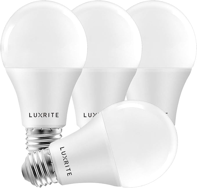 LUXRITE A19 LED Light Bulbs 100 Watt Equivalent Dimmable, 4000K Cool White, 1600 Lumens, Enclosed Fixture Rated, Standard LED Bulbs 15W, Energy Star, E26 Medium Base - Indoor and Outdoor (4 Pack)