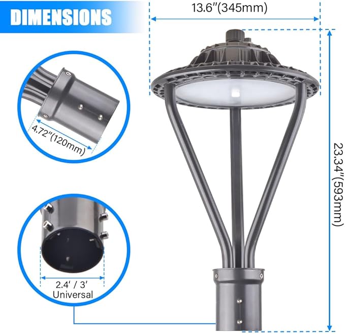 LED Post Top Light 75/100/150W Adjustable 19500 LM 3000/4000/5000K LED Circular Area Light Outdoor Pole Lights with Photocell, IP67 Parking Lot Lights Fixture Commercial Lighting, 100-277V