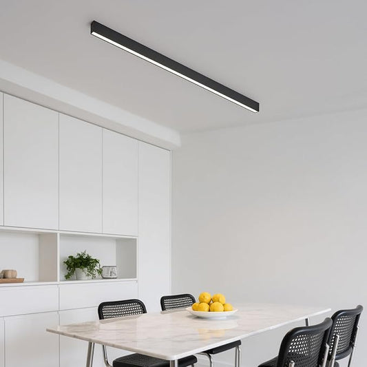 Black ceiling light LED, modern and simple, long strip ceiling surface installation, suitable for living room, bedroom, corridor and kitchen, remote control to switch color and brightness, 78.7 inches