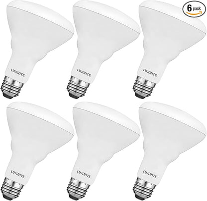 Luxrite 6-Pack BR30 LED Bulb, 65W Equivalent, 3500K Natural White, Dimmable, 650 Lumens, LED Flood Light Bulbs, 8.5W, Energy Star, E26 Medium Base, Damp Rated, Indoor/Outdoor - Living Room and Kitchen