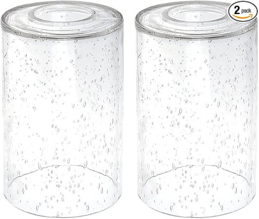 2 Pack Clear Seeded Glass Shade, Cylinder Light Fixture Replacement Globe or Cover with 1-5/8-Inch Fitter for Chandelier Wall Sconce Pendant Light, G0004