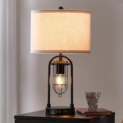 Kyrid 21'' Table Lamps Set of 2 with Night Light and USB Port Industrial Modern Nightstand Lamp Set (Bulbs Included)