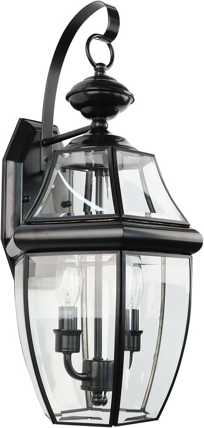 Outdoor Wall Lights, 20inch Large Exterior Lighting Fixtures, 2 Light Waterproof Wall Sconce with Glass Shades, Aluminium Outside Lanterns for Porch Farmhouse Patio Doorway Yard (E12 Base Max 60W )