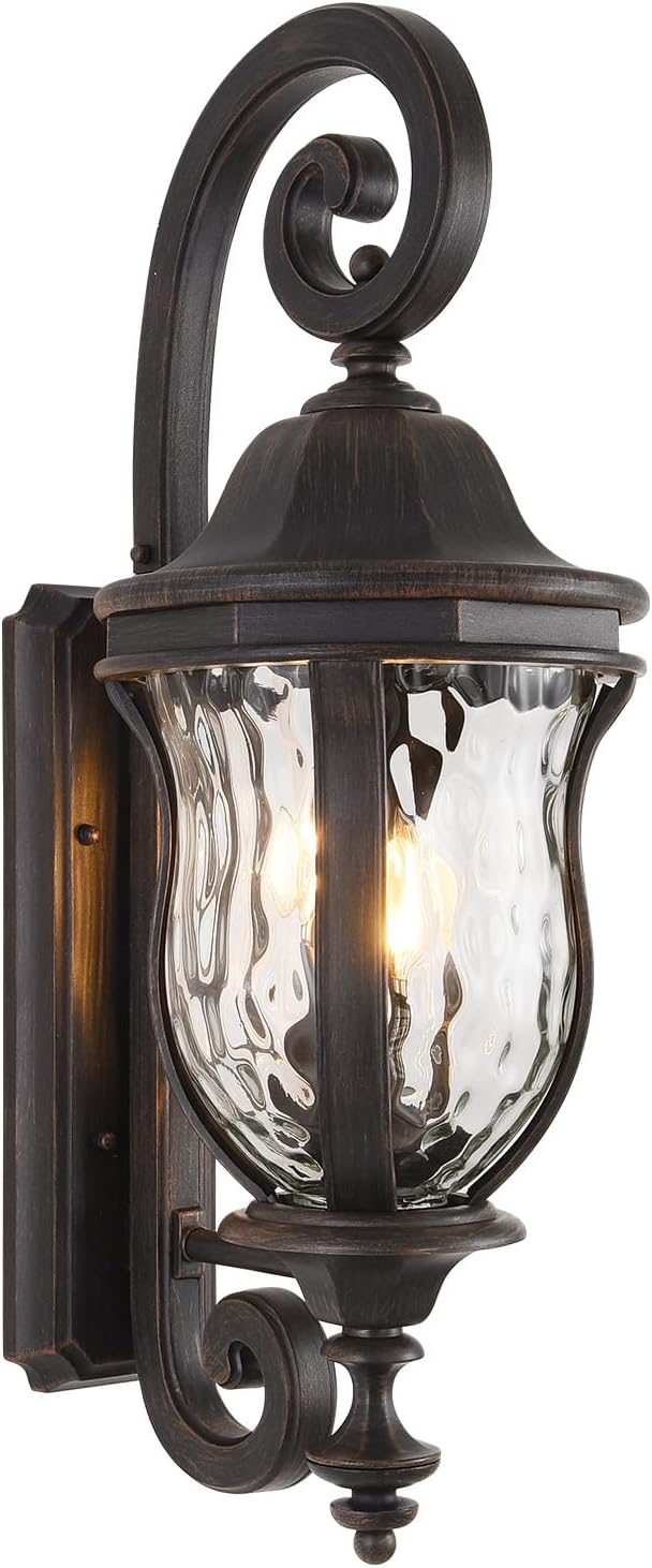 Black Brush Red Exterior Wall Sconces, 28" H Large Outdoor Wall Light Fixtures with Water Glass, Waterproof Outdoor Lights Wall Mount with Decorative Patterns for Porch, Front Door