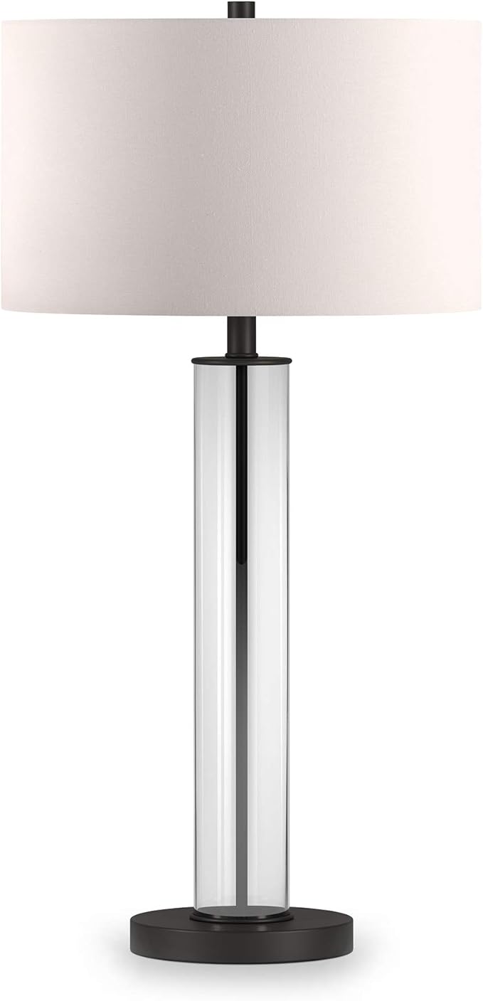 Harlow 29" Tall Table Lamp with Fabric Shade in Clear Glass/Blackened Bronze/White