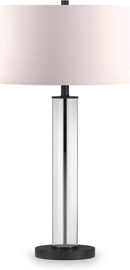 Harlow 29" Tall Table Lamp with Fabric Shade in Clear Glass/Blackened Bronze/White