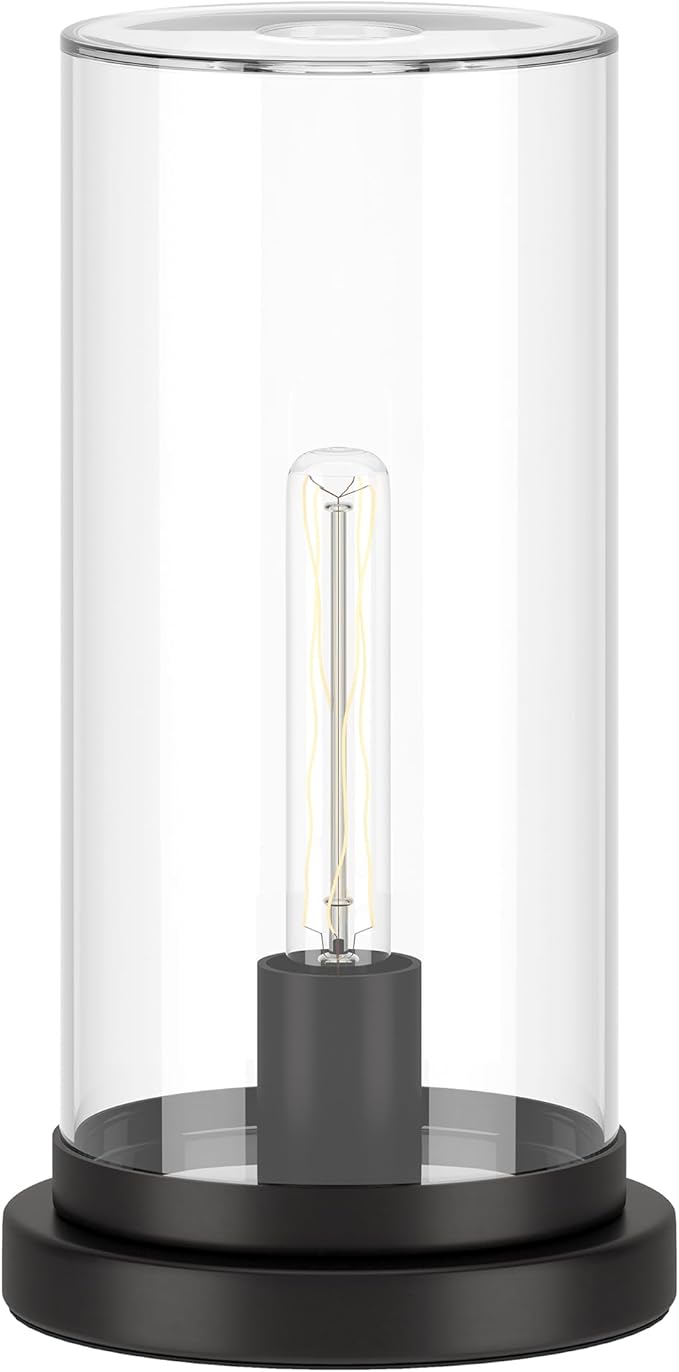 Henn&Hart 13" Tall Uplight Mini Lamp with Glass Shade in Black, for Home, Living Room, Bedroom, Entertainment Room, Office, Kitchen, Dining