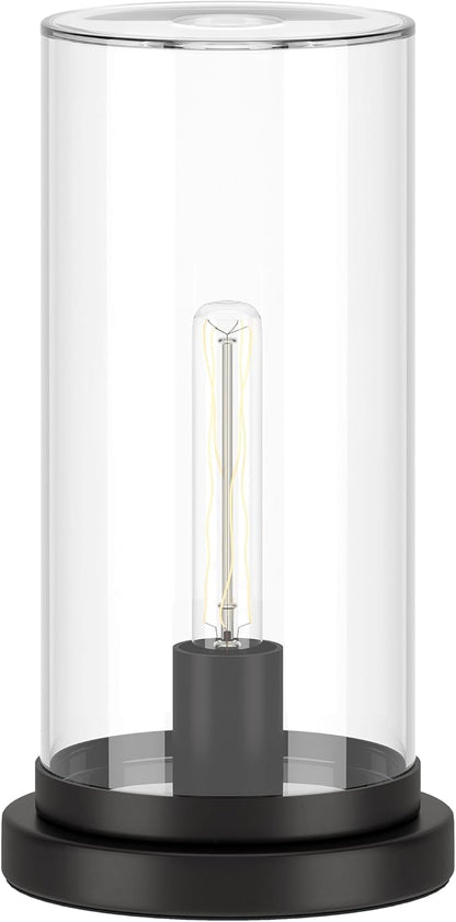 Henn&Hart 13" Tall Uplight Mini Lamp with Glass Shade in Black, for Home, Living Room, Bedroom, Entertainment Room, Office, Kitchen, Dining
