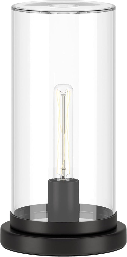 Henn&Hart 13" Tall Uplight Mini Lamp with Glass Shade in Black, for Home, Living Room, Bedroom, Entertainment Room, Office, Kitchen, Dining