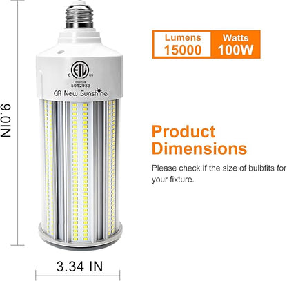 2 Pack 1000W Equivalent LED Corn Light Bulb 15000 Lumen 5000K 100W Large Area Daylight White E26/E39 Medium Base for Outdoor Indoor Garage Warehouse Factory Workshop Street Barn Backyard