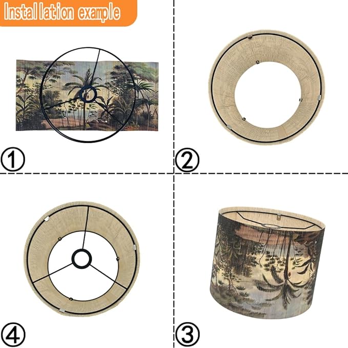 Bamboo Lampshade With Tropical Plants green floral Design, Suitable For Floor Lamps And Desk Lamps, Art deco, Rustic And Elegant, Groovy Unique(11.8 * 9Inch) (Tropical Palm Tree)