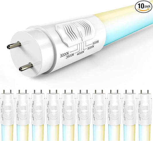 Sunco 10 Pack T8 LED Bulbs 4 Foot, LED Fluorescent Tube Replacement, 4ft LED Tube Light, Ballast Bypass, 18W, 2200 LM, Selectable CCT 3000K/3500K/4000K/5000K/6000K, Single Ended Power, Frosted Lens UL