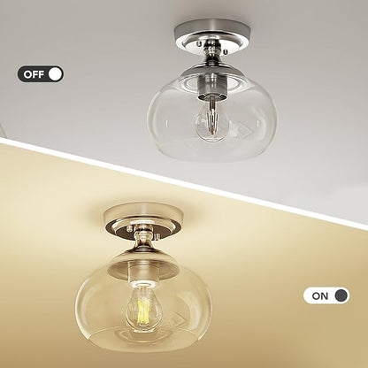 VONLUCE Industrial Semi Flush Mount Ceiling Light, 8.3" Ceiling Light Fixture with Clear Glass Shade, Farmhouse Lighting for Hallway Kitchen Bedroom Entryway, Brushed Nickel Flush Mount Light Fixture