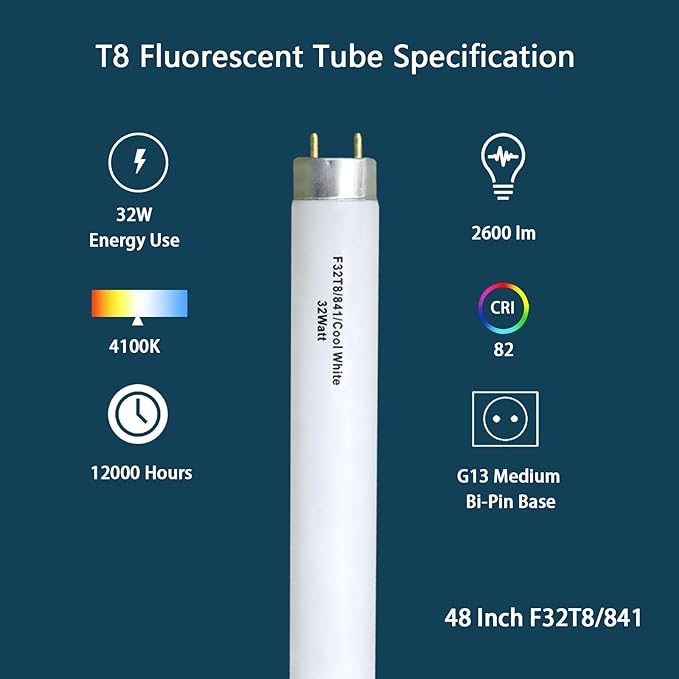 F32T8/841 T8 32W 48inch Fluorescent Light Bulb,4100K Cool White,Compatible for Philips 281550,LUXRITE,Sylvania 21781,Sunlite,Satco,G13 Medium Bi-Pin Base,(10PACK)