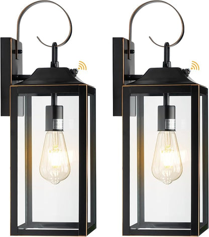 19" Dusk to Dawn Outdoor Lighting 2 Pack, Large Dusk to Dawn Outdoor Wall Lights, Black Sensor Porch Lights Outdoor Exterior Lighting Fixtures Wall Mount for House Garage -with Gold Trim