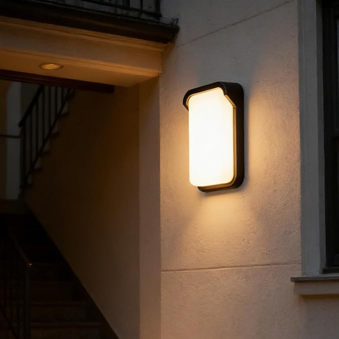 LANFU LED Modern Rectangular Outdoor Wall Sconce Light 3000K Outside Light for House Patio, Black Warm White, IP64 Waterproof Exterior Wall（11.8inch Bordered）