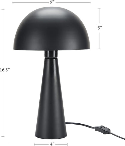 Nourison Home 16" Matte Black Metal Mushroom Table Lamp, Modern, Retro, Desk Light for Bedroom, Dining, Office, Entryway