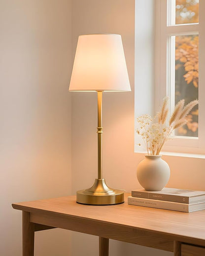 Gold Cordless Rechargeable Table Lamp, Touch LED Bedside Lamp, 5200mAh Battery Operated Lamp, 3 Shades + 3 Color Stepless Dimming, Portable Wireless Small Table Lamp for Bedroom,Kitchen
