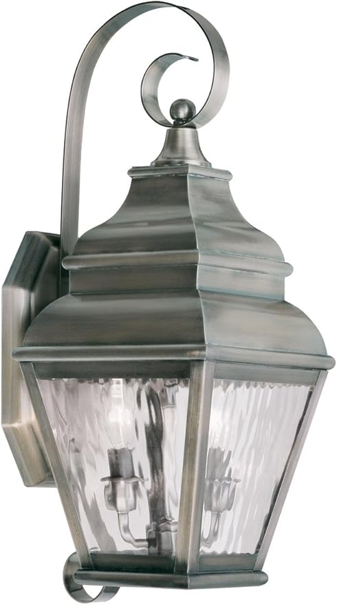 Livex Lighting 2602-29 Exeter 2-Light Outdoor Wall Lantern, Vintage Pewter